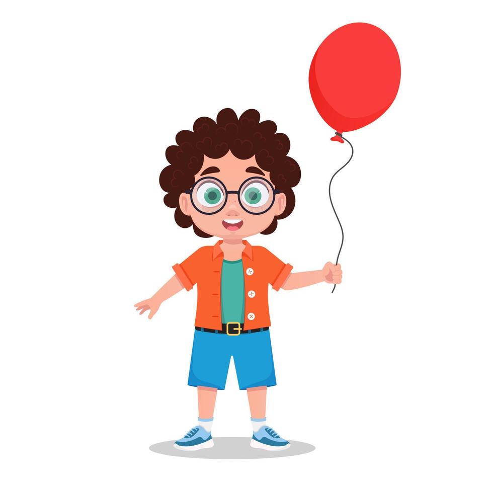 Cute boy with a balloon. Vector illustration