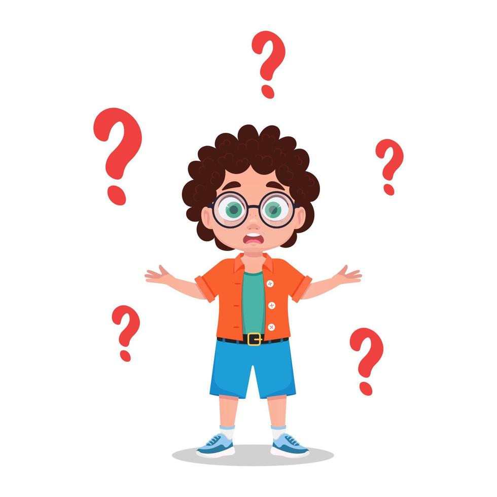 Cute boy asks a question, vector illustration