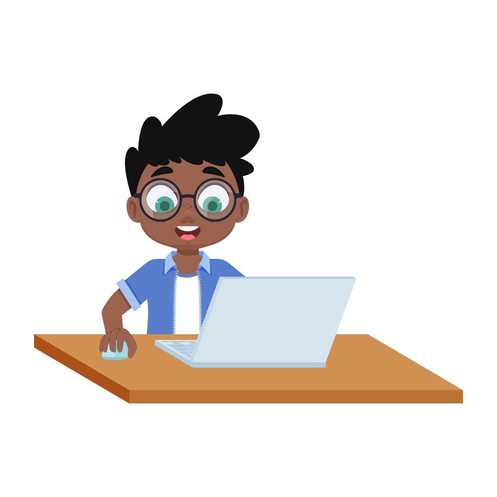 Cute boy studying with a laptop vector