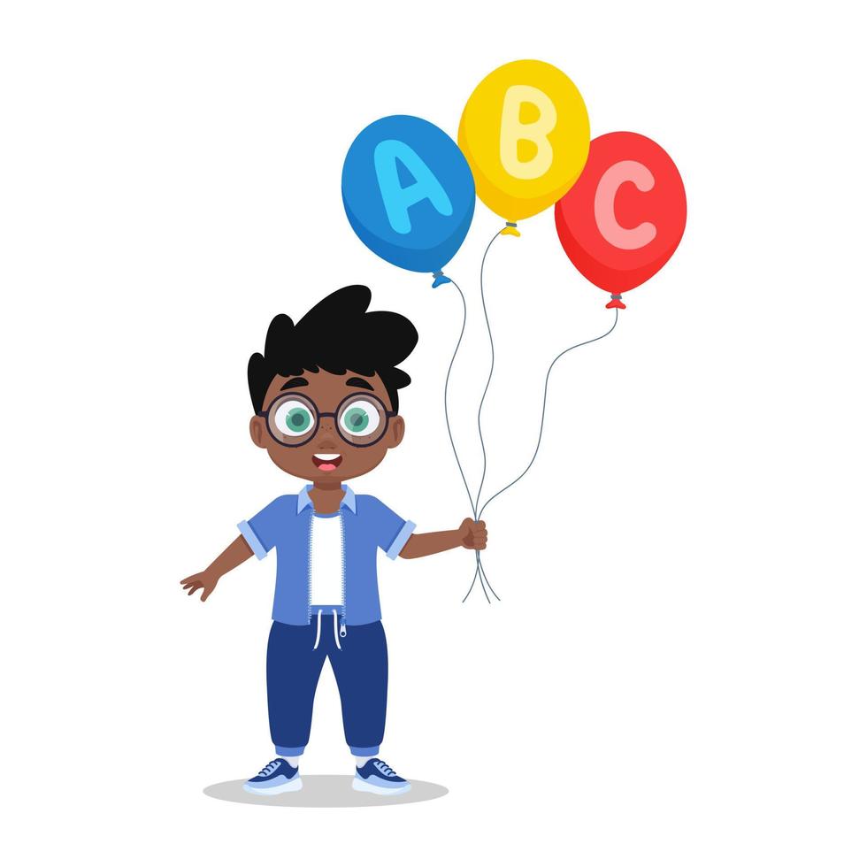 linda pequeño chico con globos vector