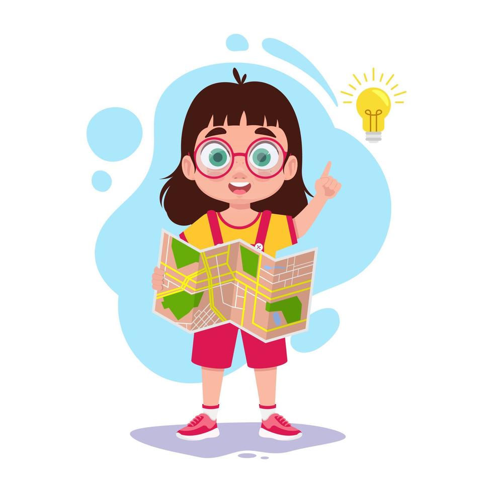 Cute girl with a map in her hands, found the way vector