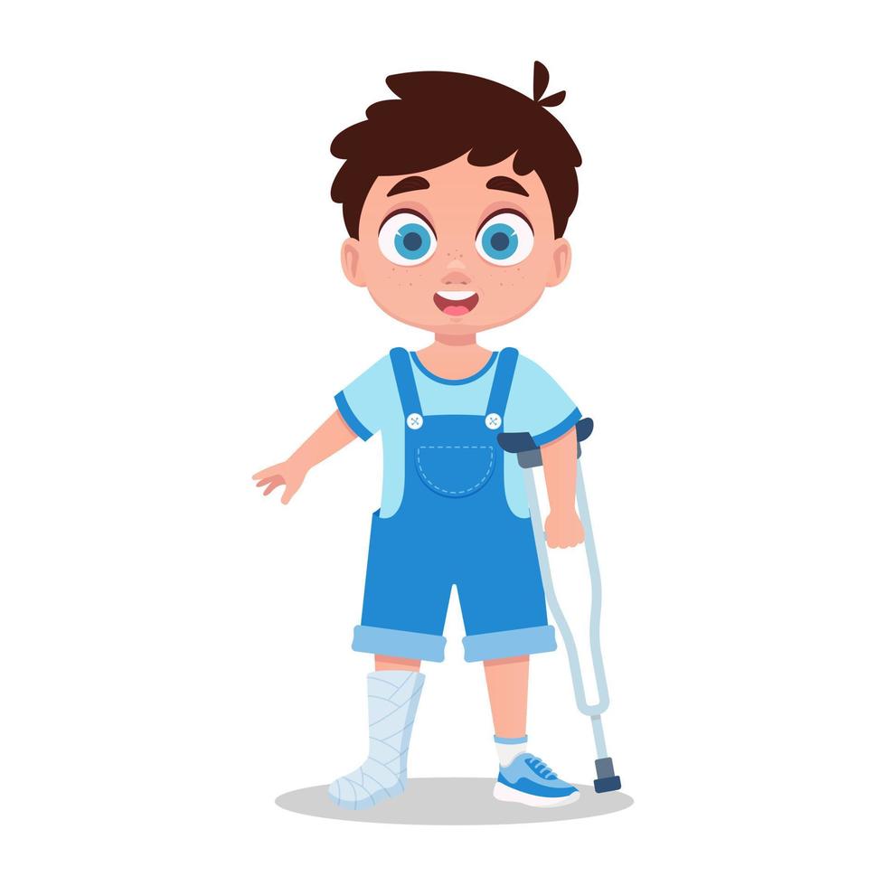 Child on crutches with a broken leg vector