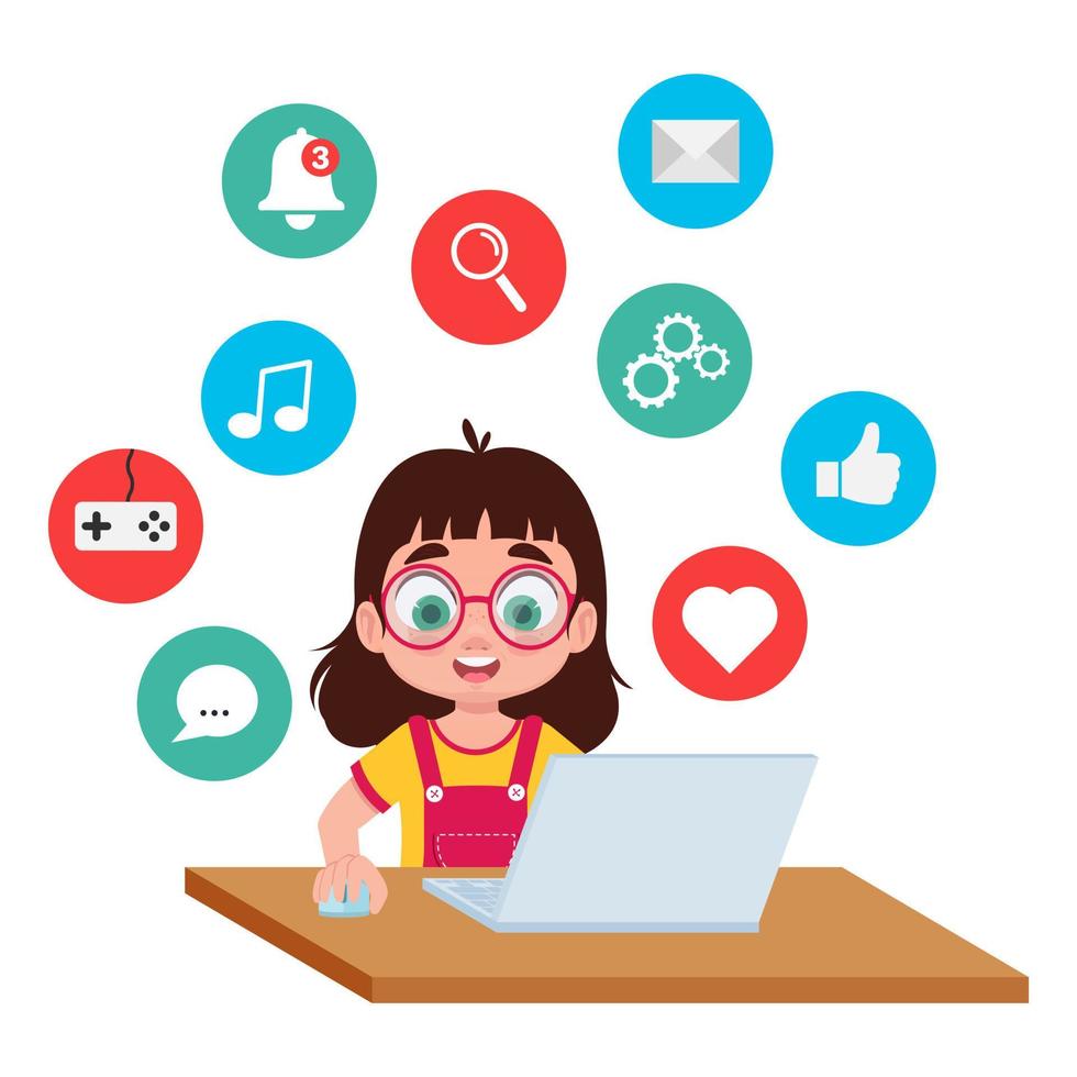 Girl child working on a laptop vector