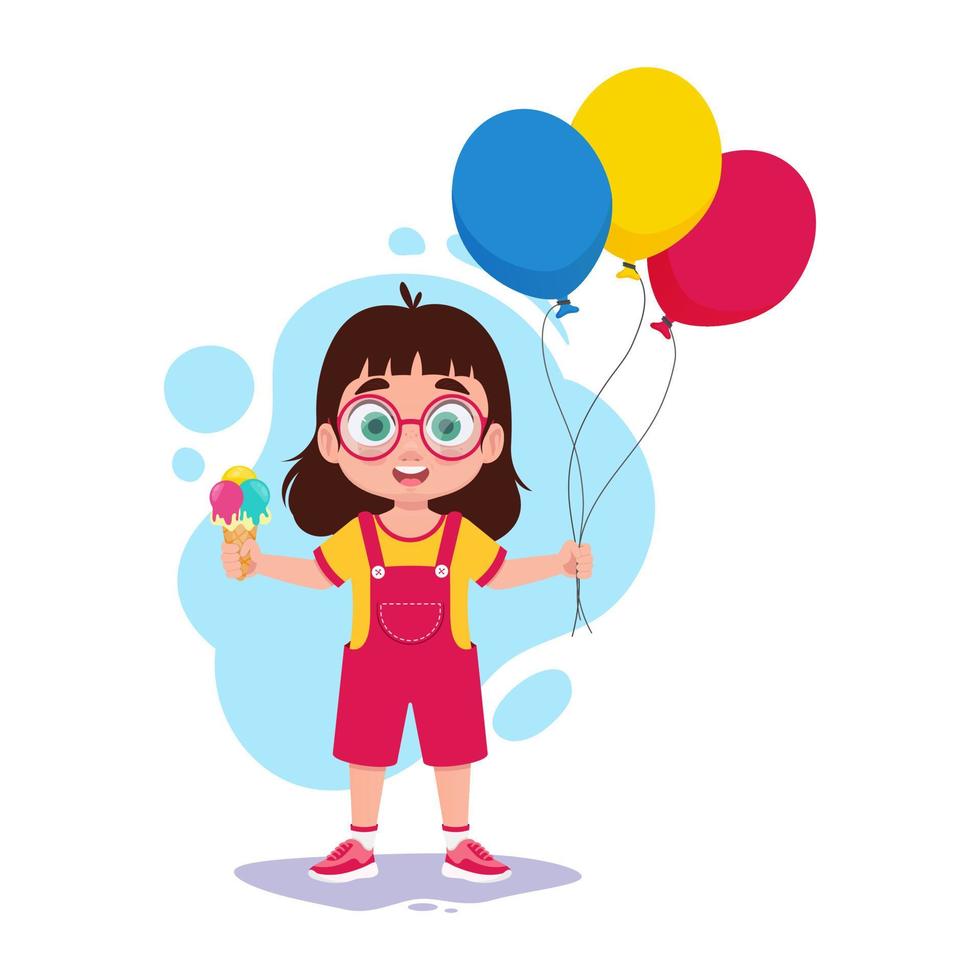 Girl with ice cream and balls in her hand vector