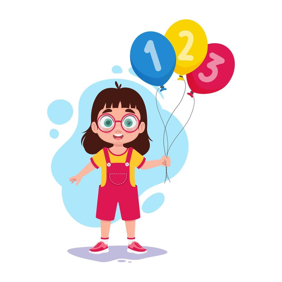 linda pequeño niña con globos vector