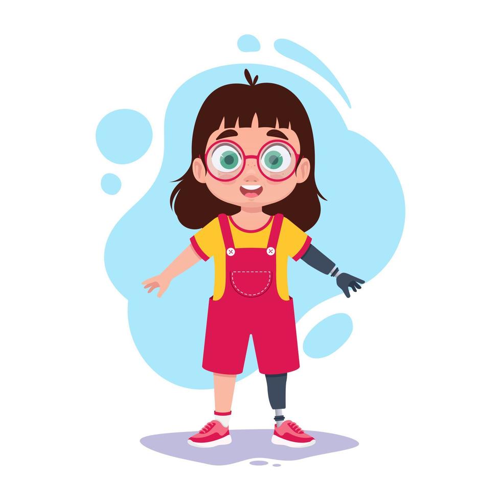Child with a prosthetic leg and arm vector
