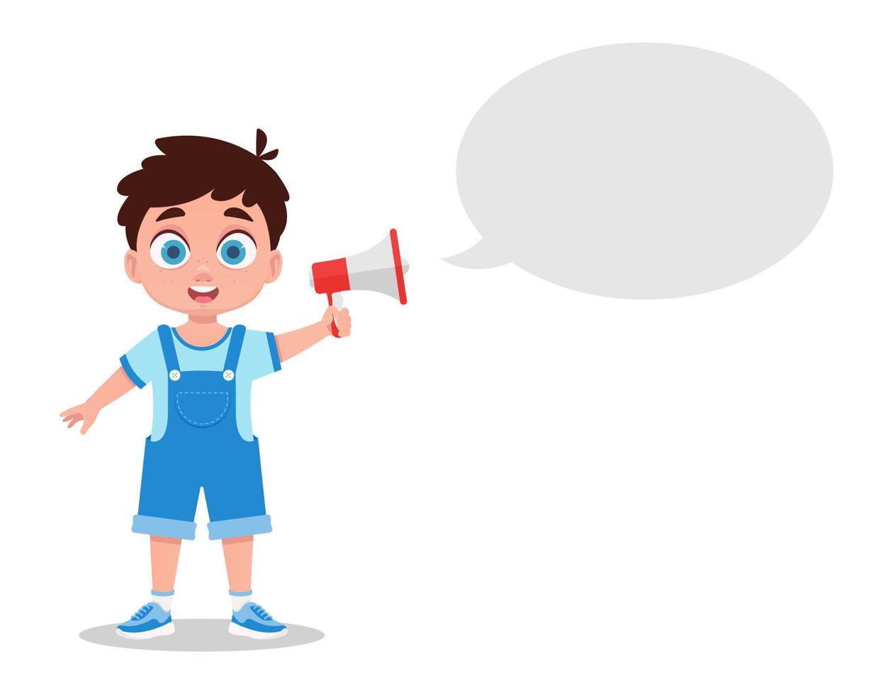 Cute boy with a megaphone in his hand. Vector illustration