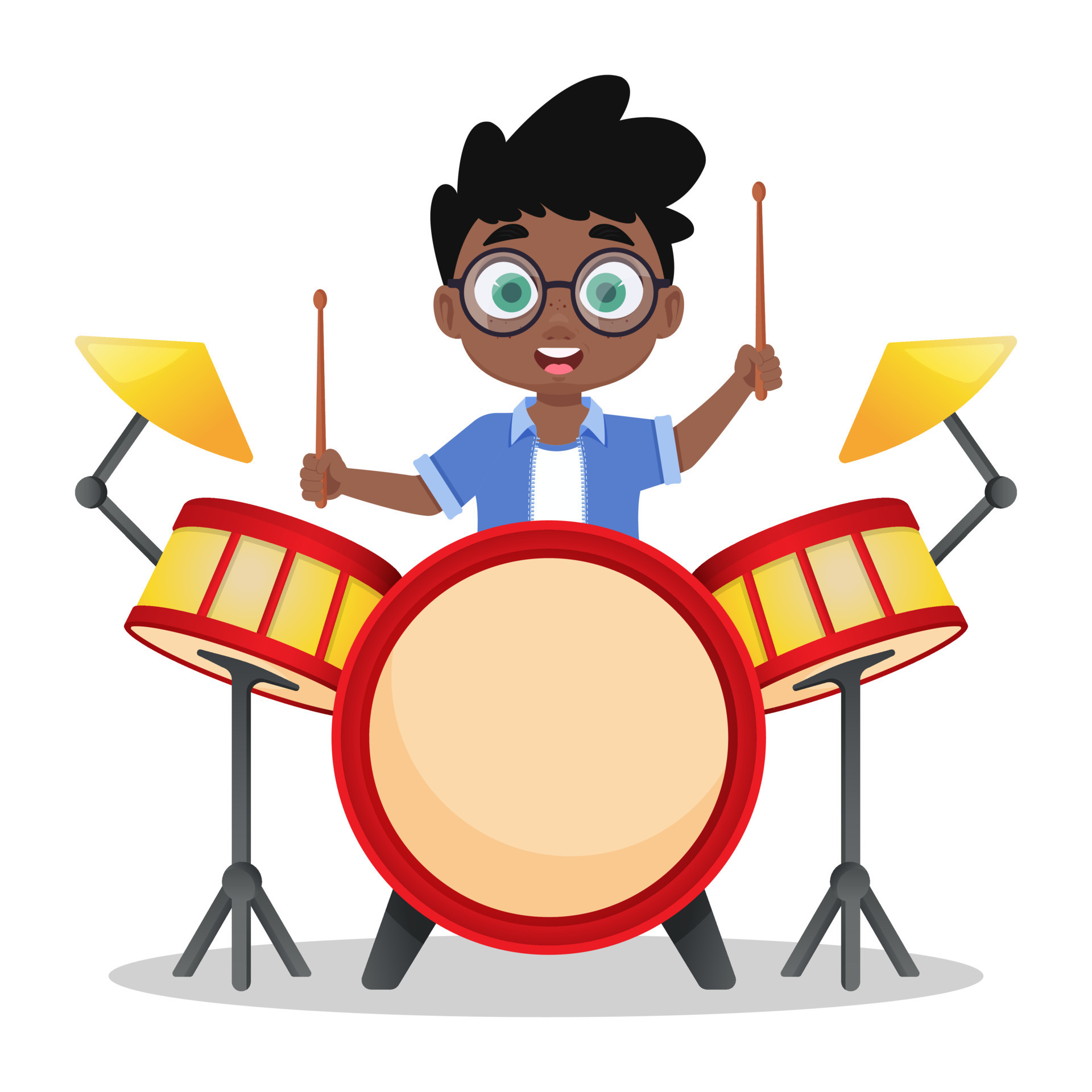 Cute boy playing drums, child playing a musical instrument 23052558 Vector Art at Vecteezy