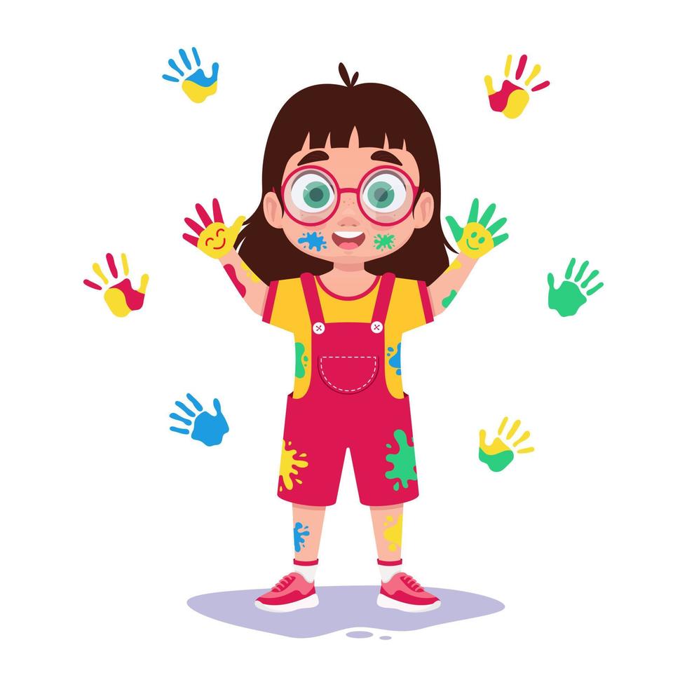 Child in paints, handprints vector