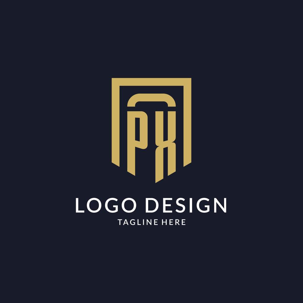 PX logo initial with geometric shield shape design style vector