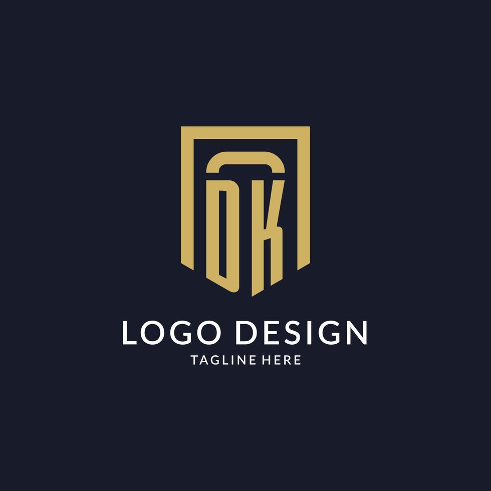 DK logo initial with geometric shield shape design style vector