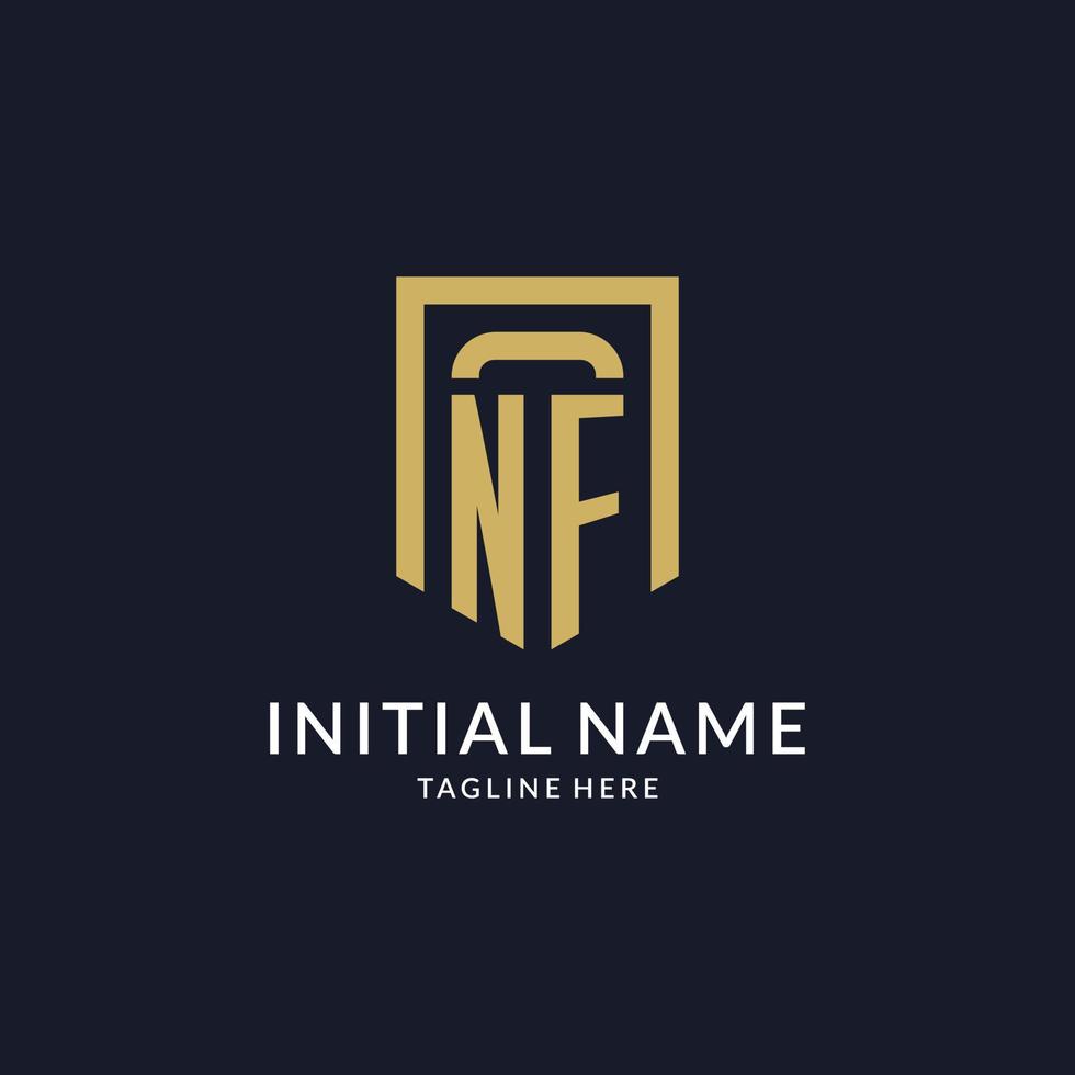 NF logo initial with geometric shield shape design style vector
