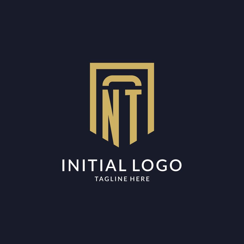 NT logo initial with geometric shield shape design style vector