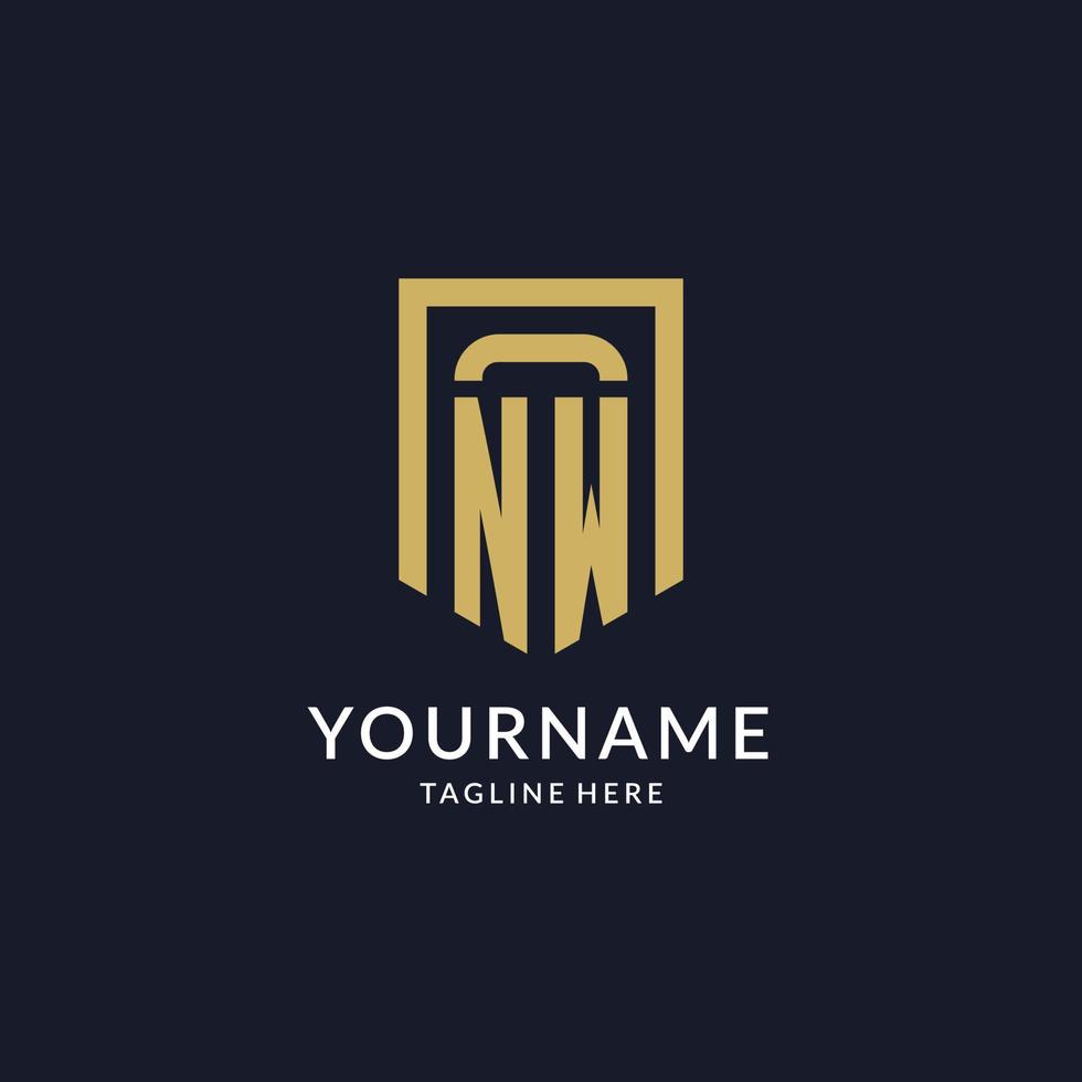 NW logo initial with geometric shield shape design style vector