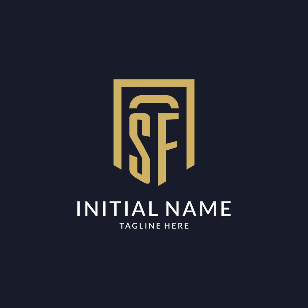 SF logo initial with geometric shield shape design style vector