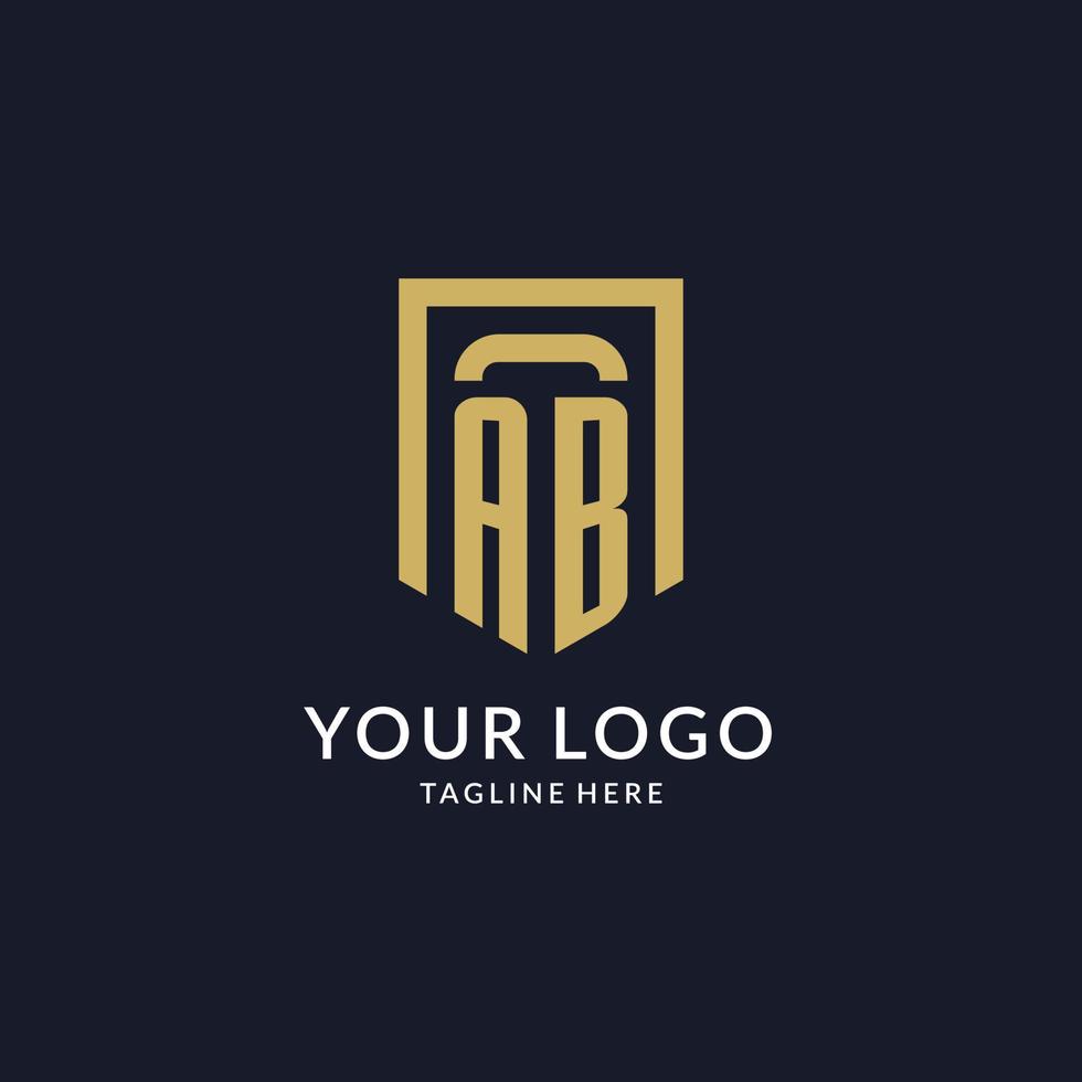 AB logo initial with geometric shield shape design style vector