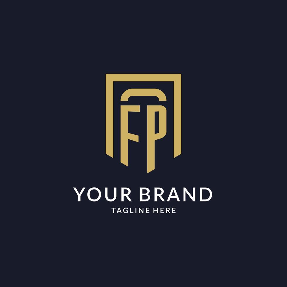 FP logo initial with geometric shield shape design style vector