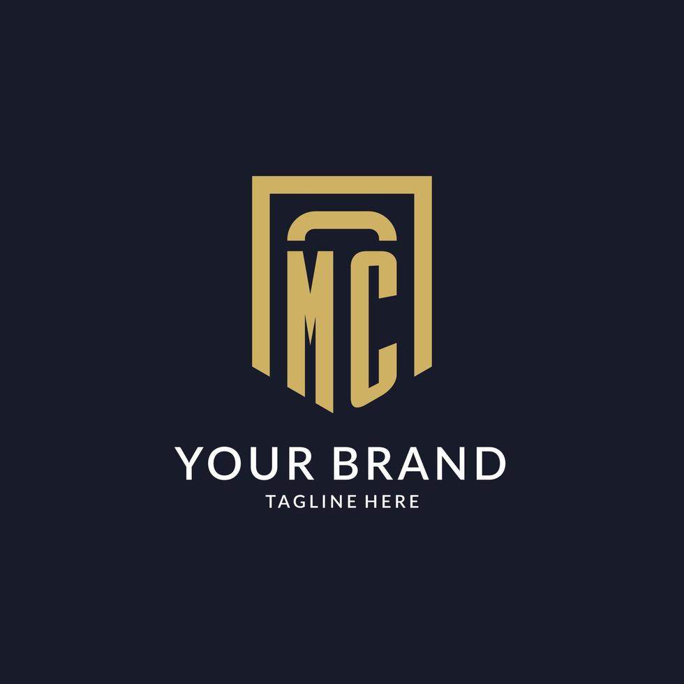 MC logo initial with geometric shield shape design style vector