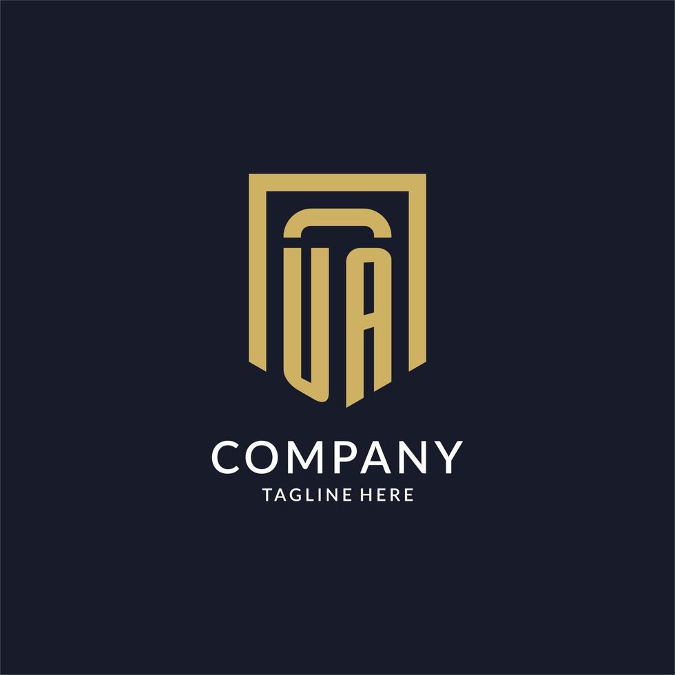UA logo initial with geometric shield shape design style vector