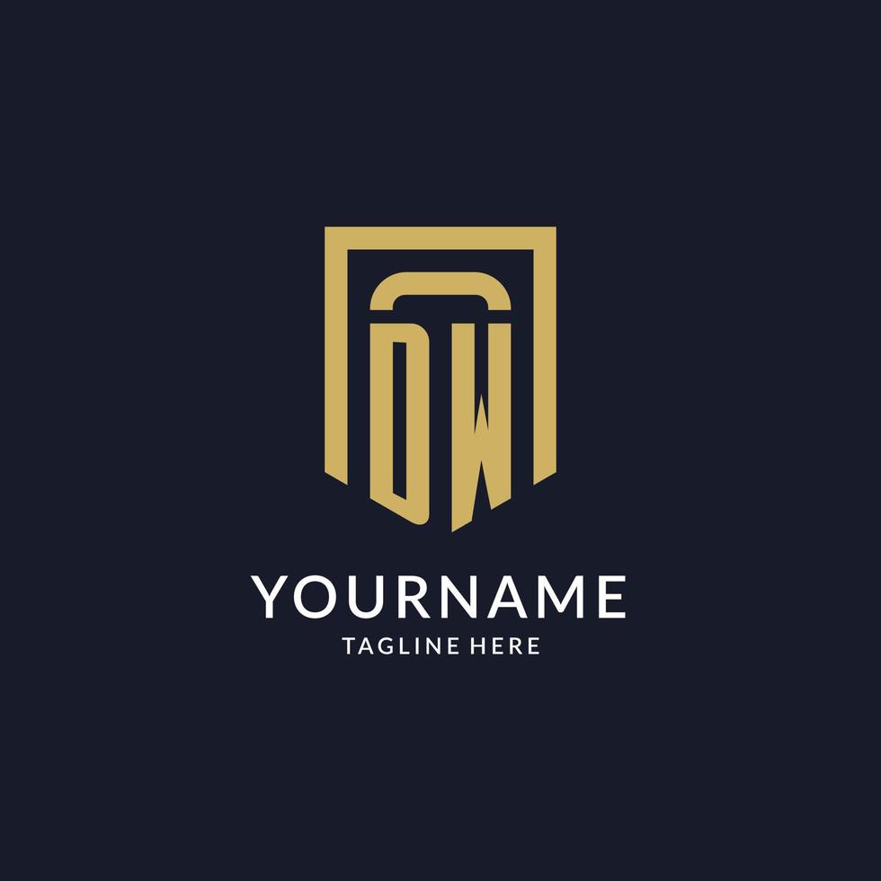 DW logo initial with geometric shield shape design style vector