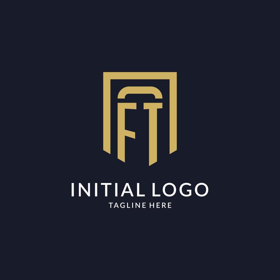 FT logo initial with geometric shield shape design style vector