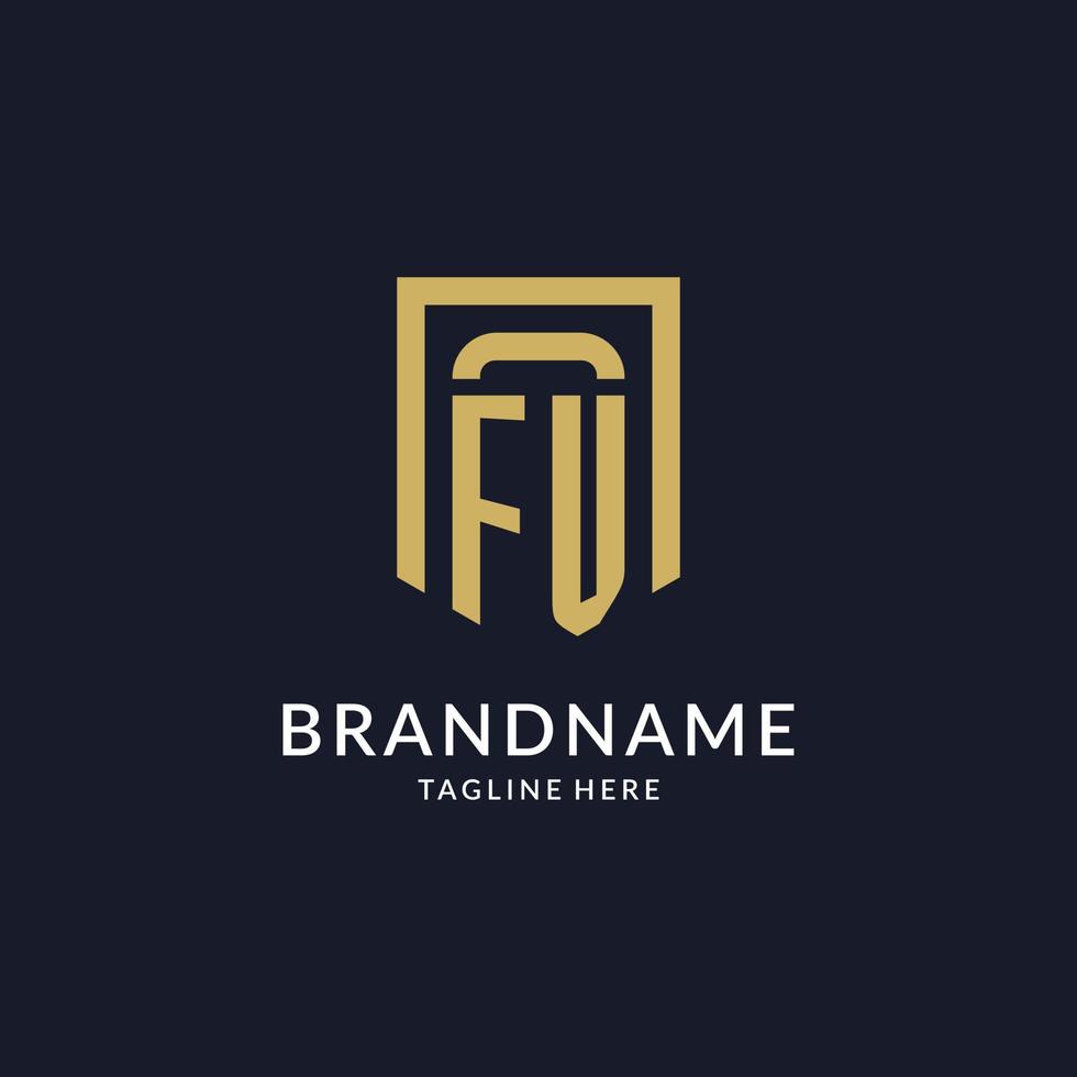 FV logo initial with geometric shield shape design style vector