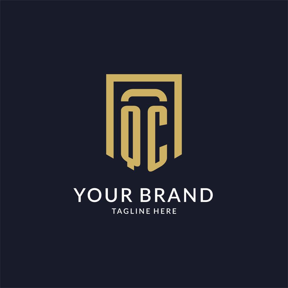 QC logo initial with geometric shield shape design style vector