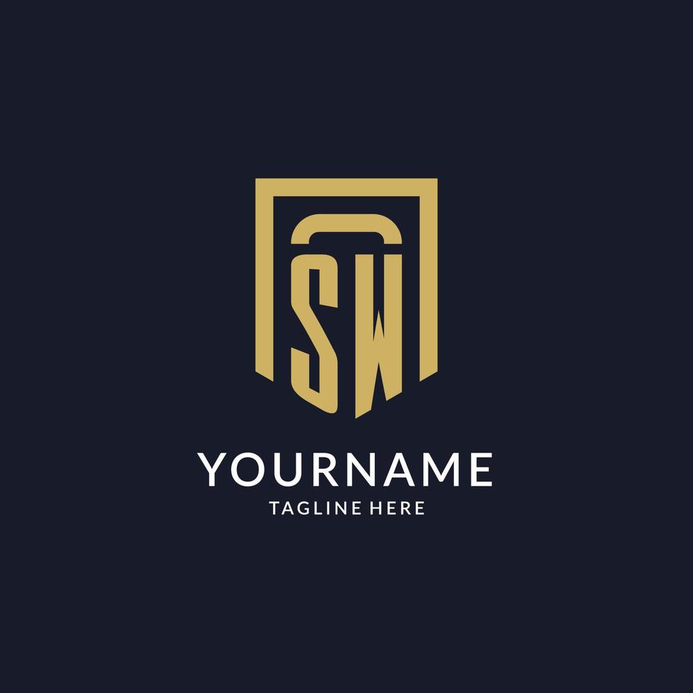 SW logo initial with geometric shield shape design style vector