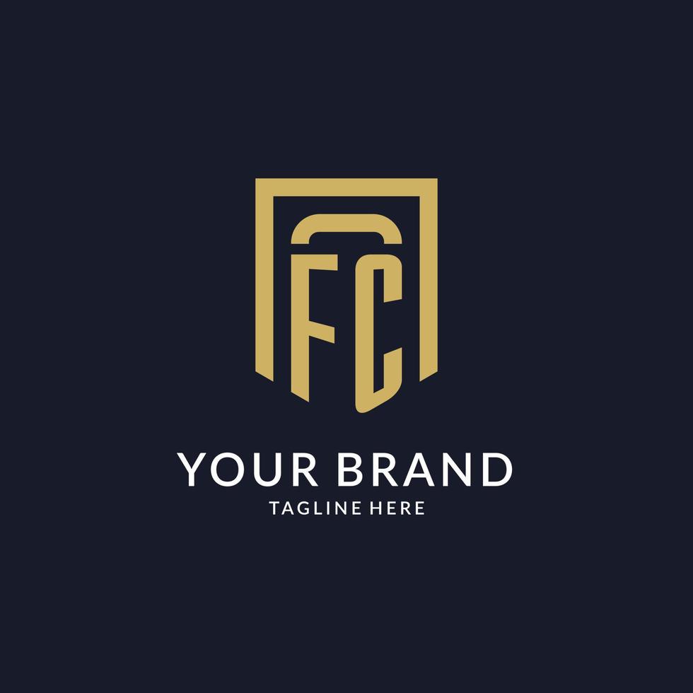 FC logo initial with geometric shield shape design style vector