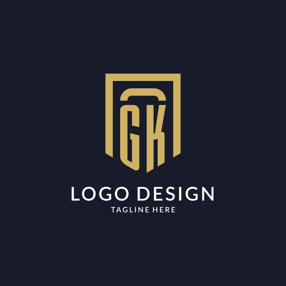 GK logo initial with geometric shield shape design style vector