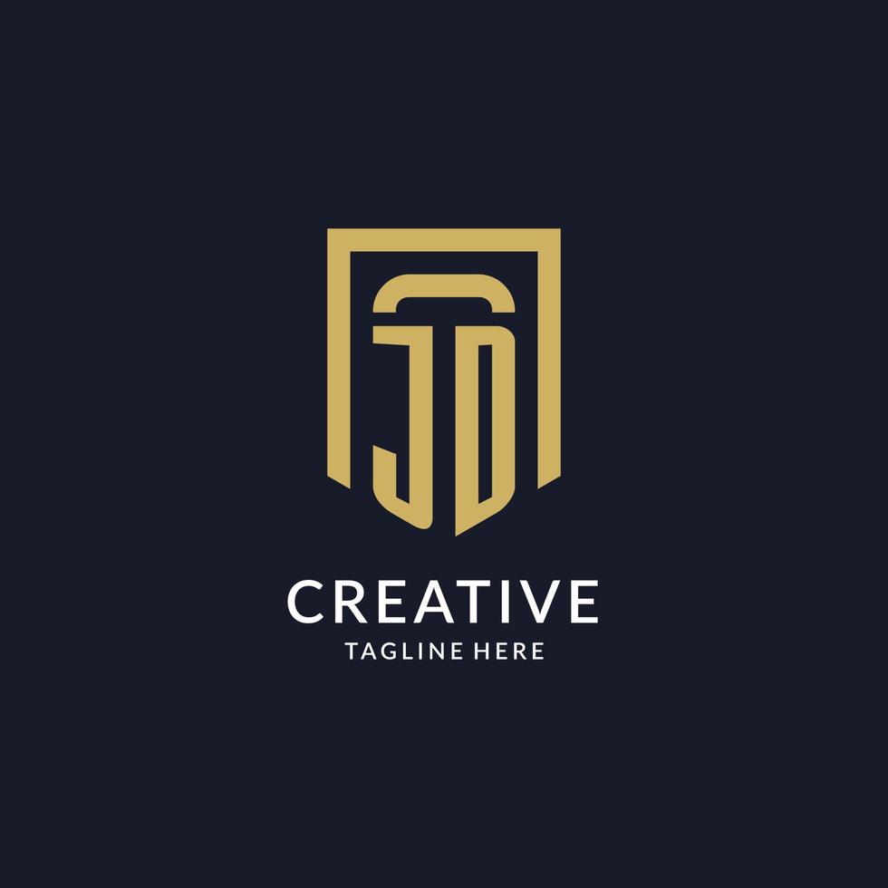 JD logo initial with geometric shield shape design style vector
