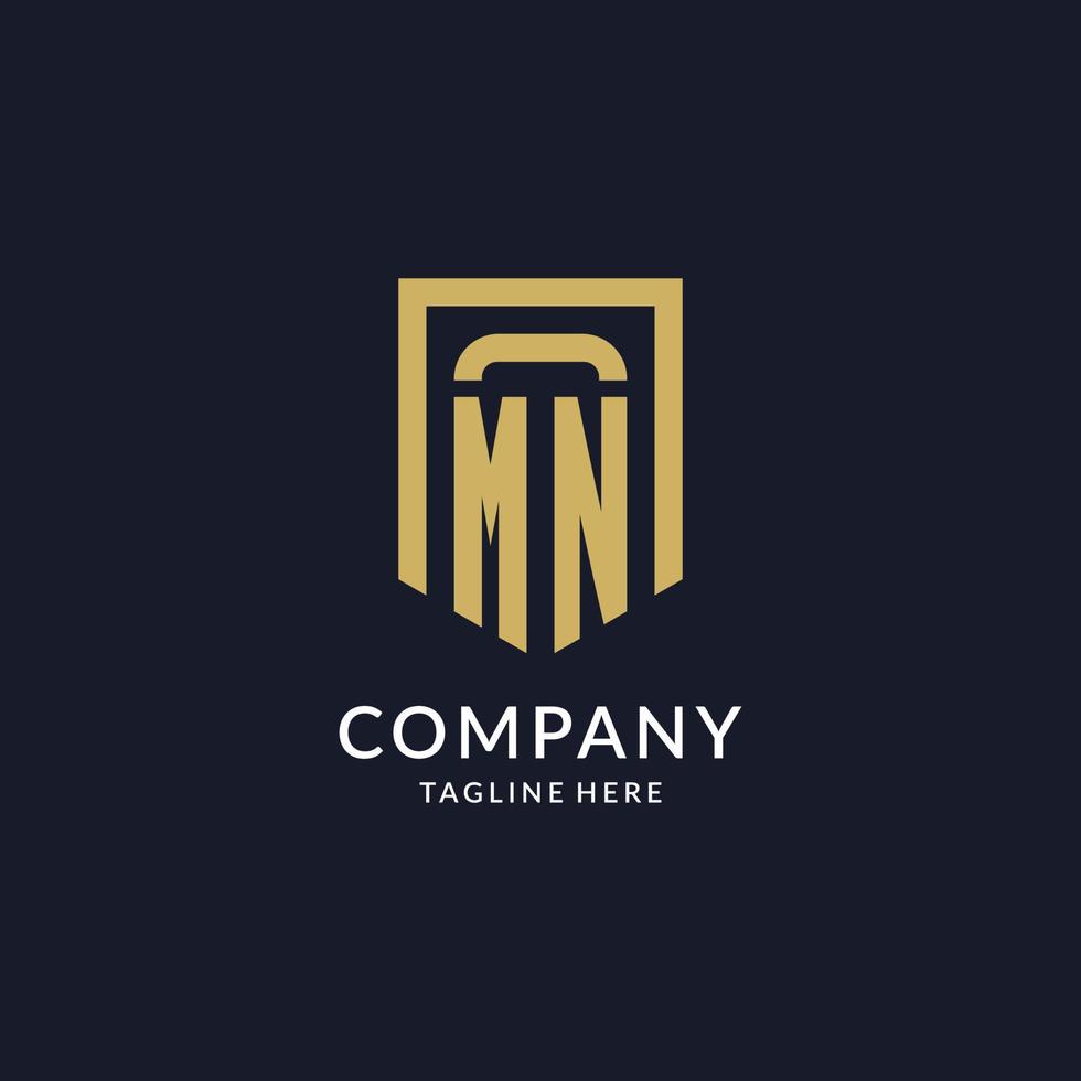 MN logo initial with geometric shield shape design style vector