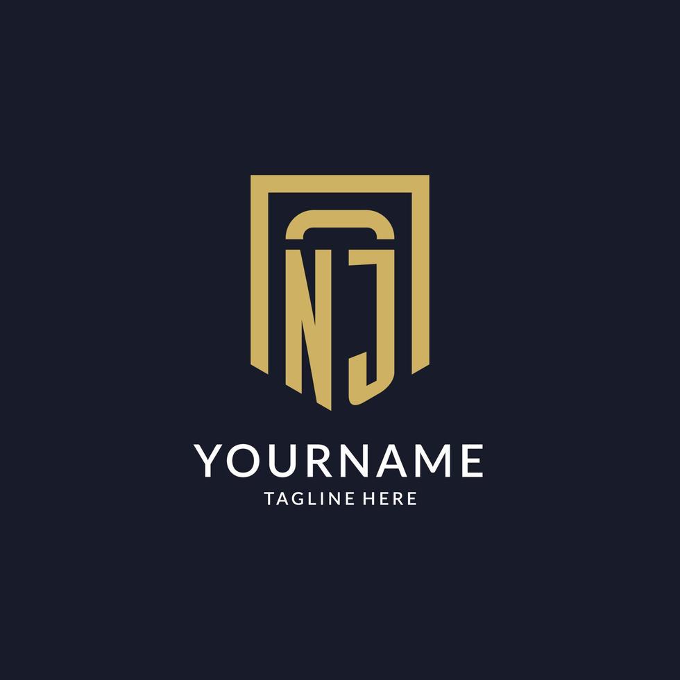 NJ logo initial with geometric shield shape design style vector