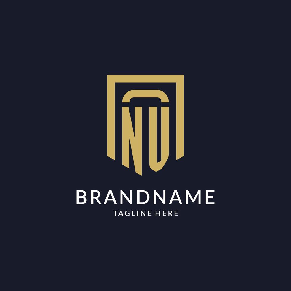 NV logo initial with geometric shield shape design style vector