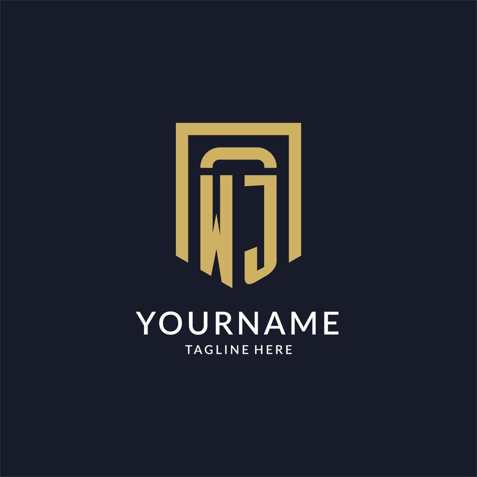 WJ logo initial with geometric shield shape design style vector