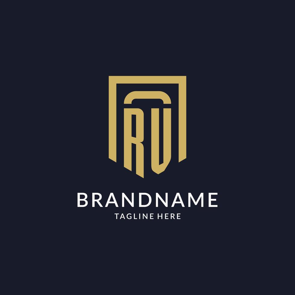 RV logo initial with geometric shield shape design style vector