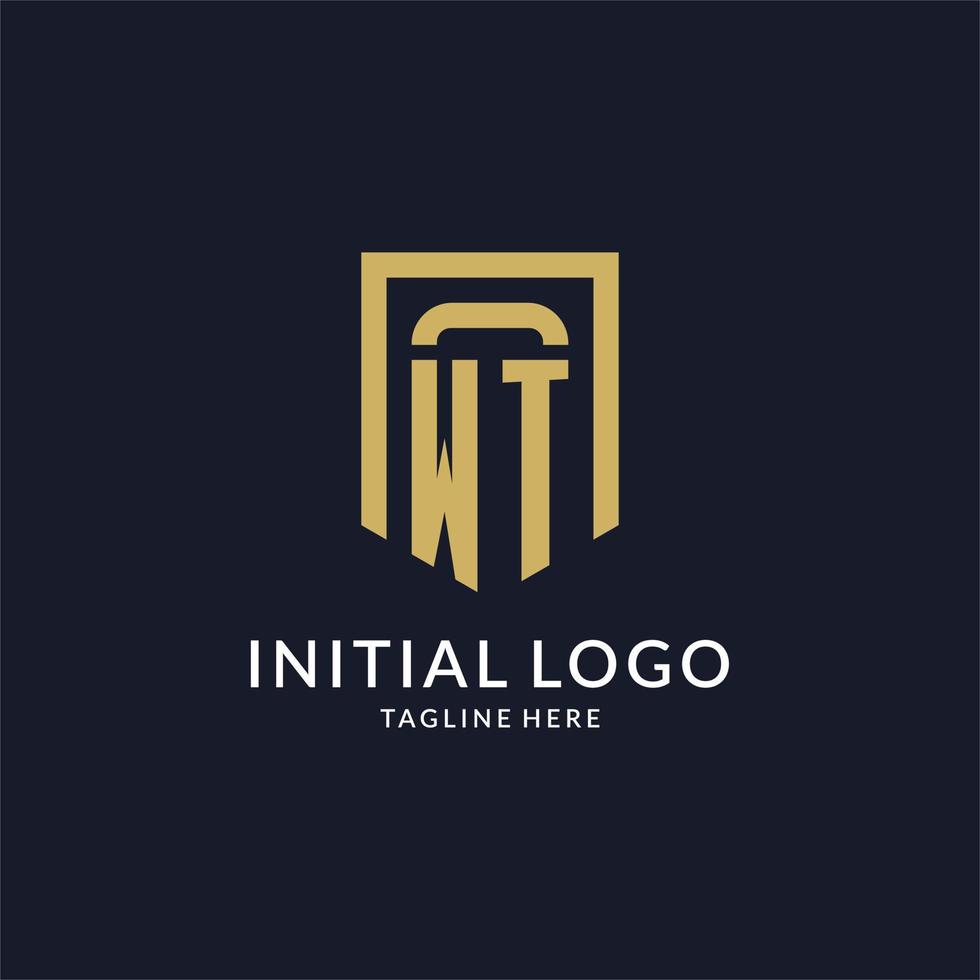 WT logo initial with geometric shield shape design style vector