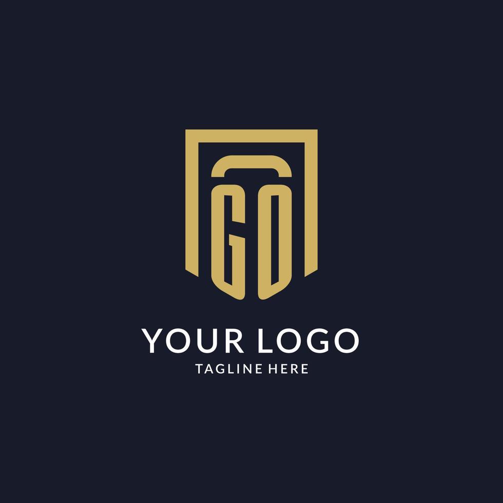 GO logo initial with geometric shield shape design style vector