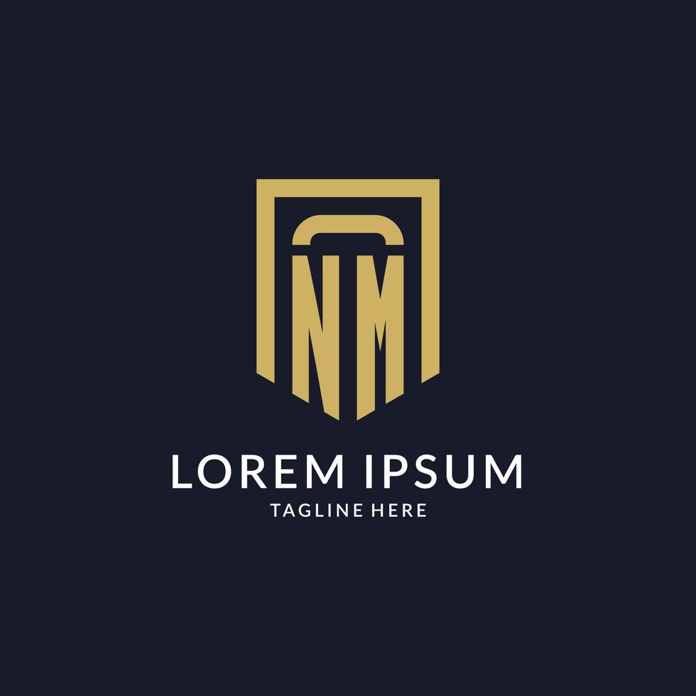 NM logo initial with geometric shield shape design style vector