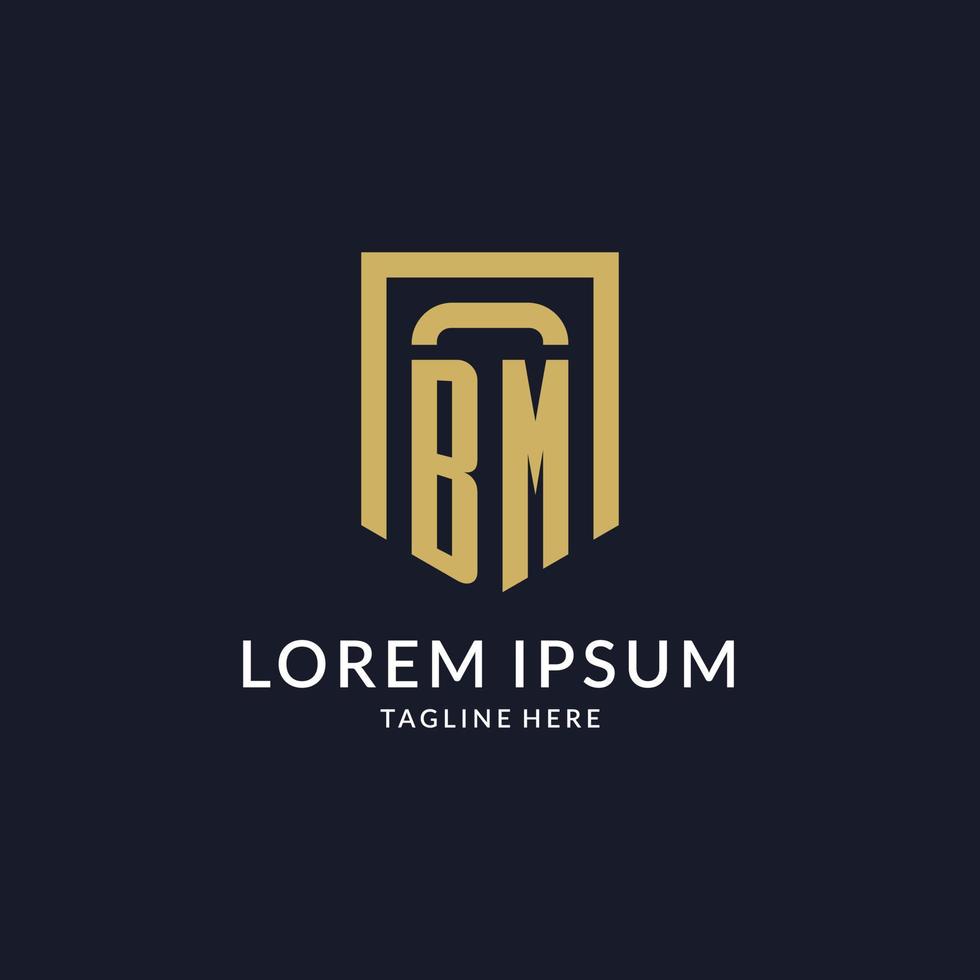 BM logo initial with geometric shield shape design style vector