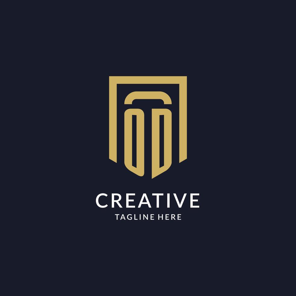 OD logo initial with geometric shield shape design style vector