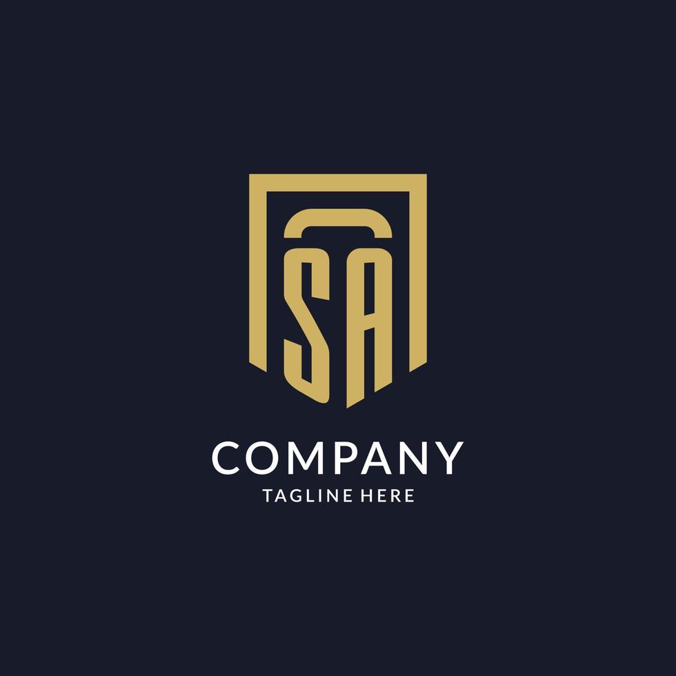 SA logo initial with geometric shield shape design style vector