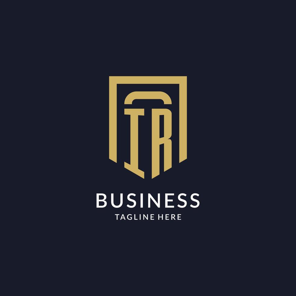 IR logo initial with geometric shield shape design style vector