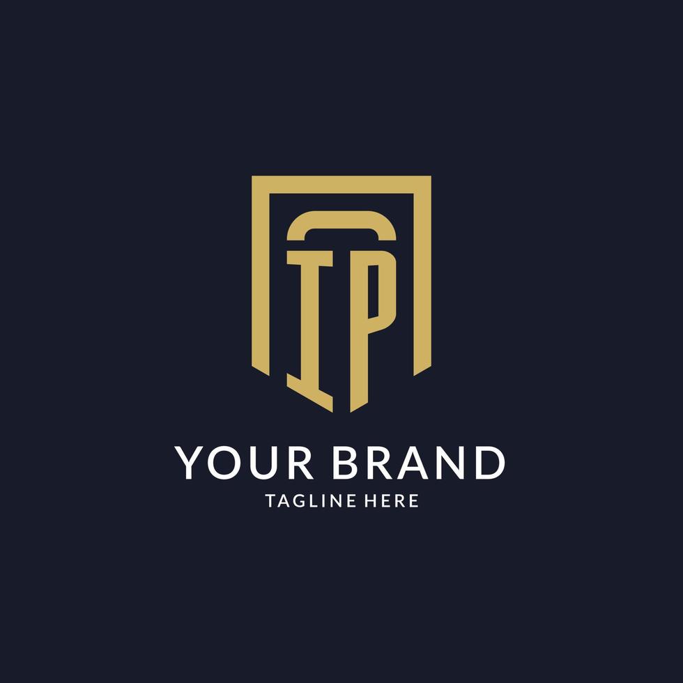 IP logo initial with geometric shield shape design style vector