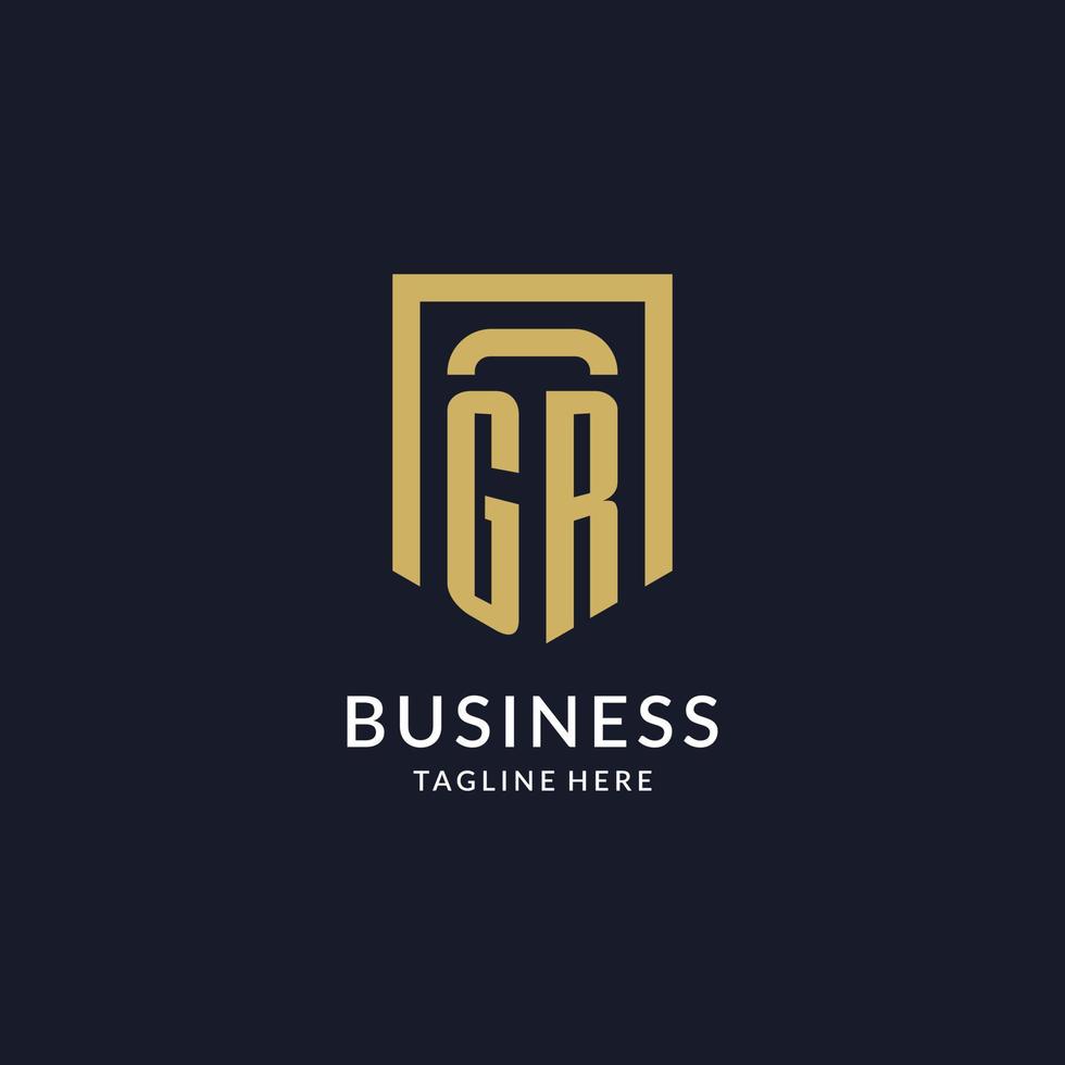 GR logo initial with geometric shield shape design style vector