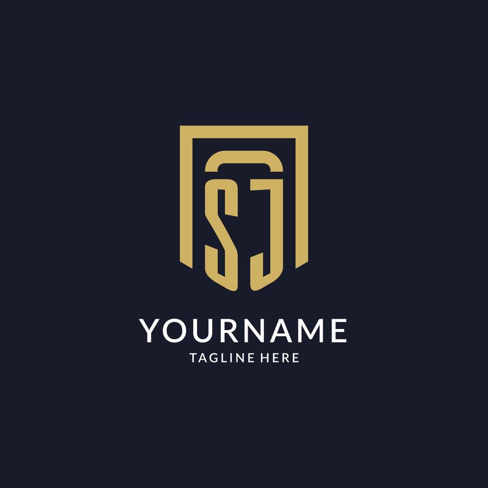 SJ logo initial with geometric shield shape design style vector
