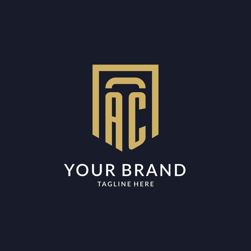 AC logo initial with geometric shield shape design style vector