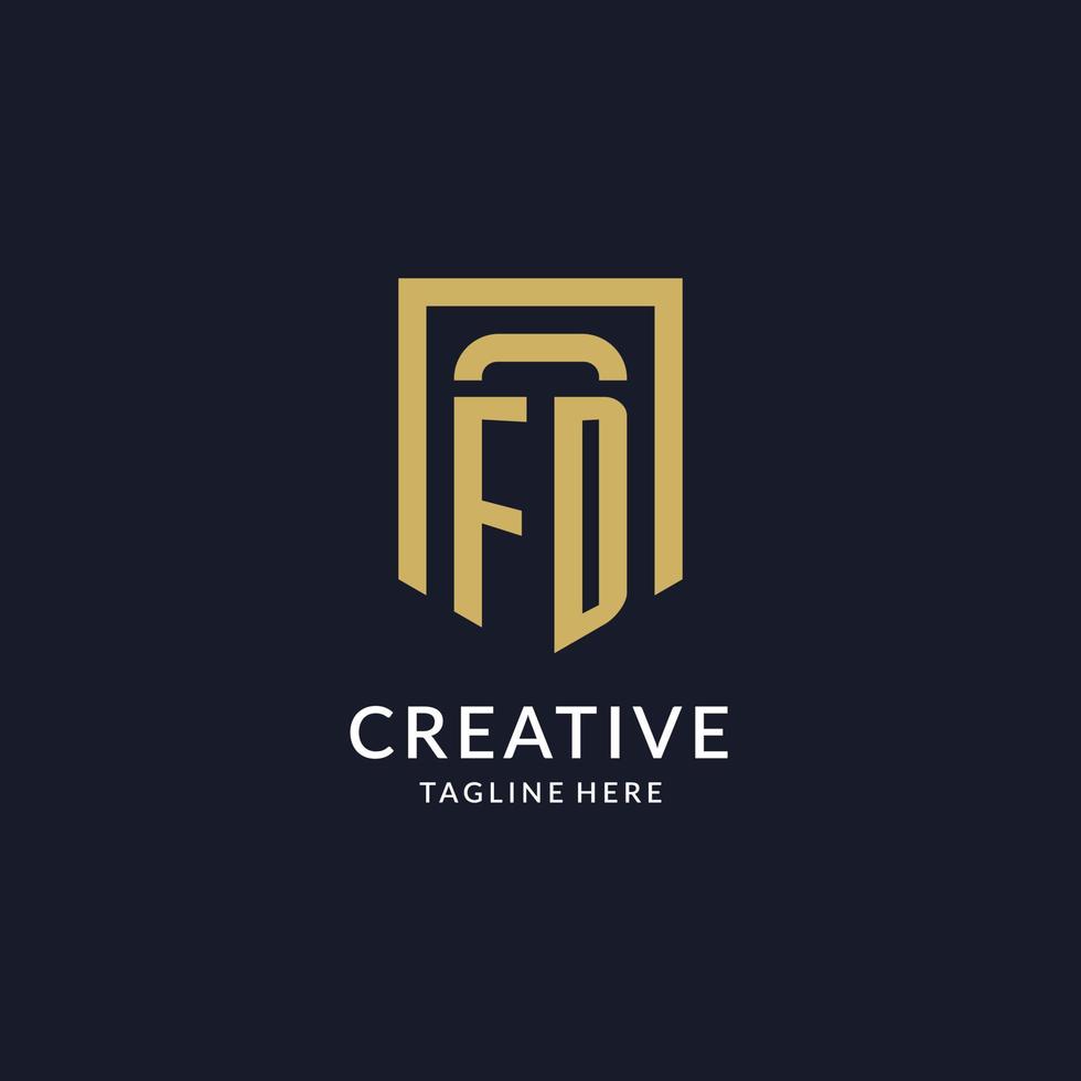 FD logo initial with geometric shield shape design style vector