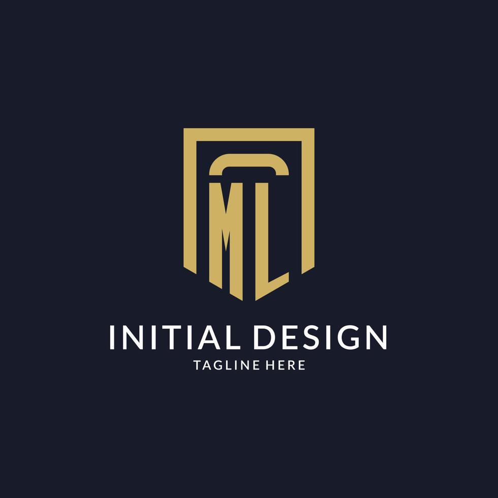 ML logo initial with geometric shield shape design style vector
