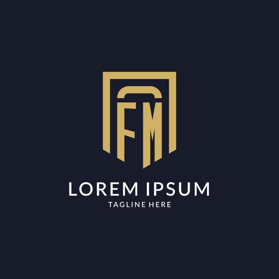 FM logo initial with geometric shield shape design style vector